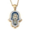 14K Gold Diamond Encrusted Hamsa Pendant Necklace (Jerusalem Motif)