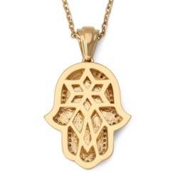 14K Gold Diamond Encrusted Hamsa Pendant Necklace (Jerusalem Motif)