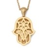14K Gold Diamond Encrusted Hamsa Pendant Necklace (Jerusalem Motif)