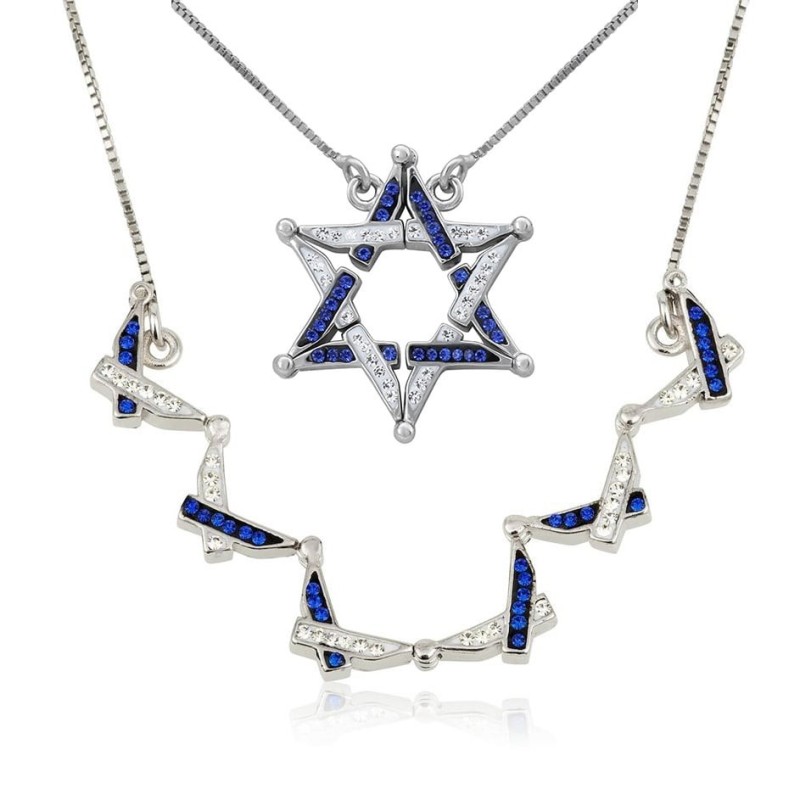 Grand collier étoile de David entrelacée avec réversibilité