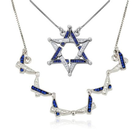 Grand collier étoile de David entrelacée avec réversibilité