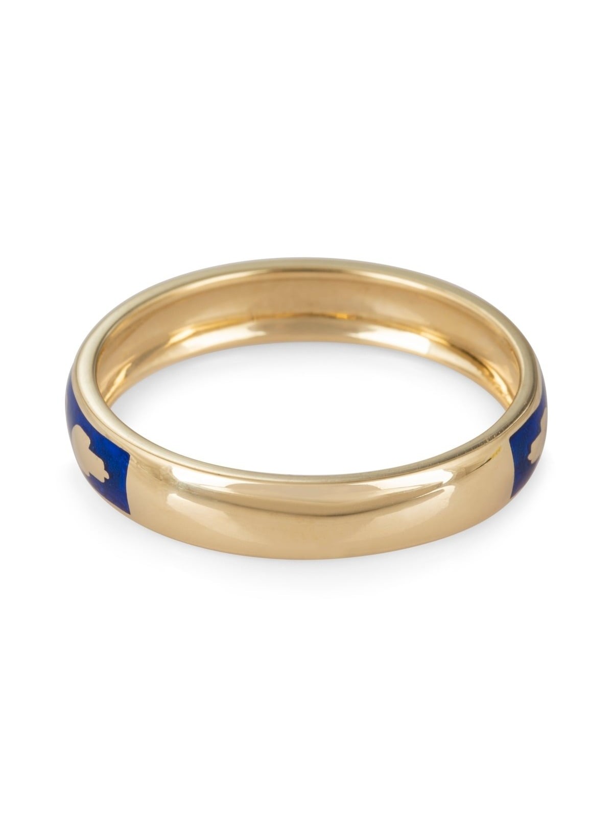 14K Yellow Gold and Blue Enamel Customizable Jewish Wedding Ring