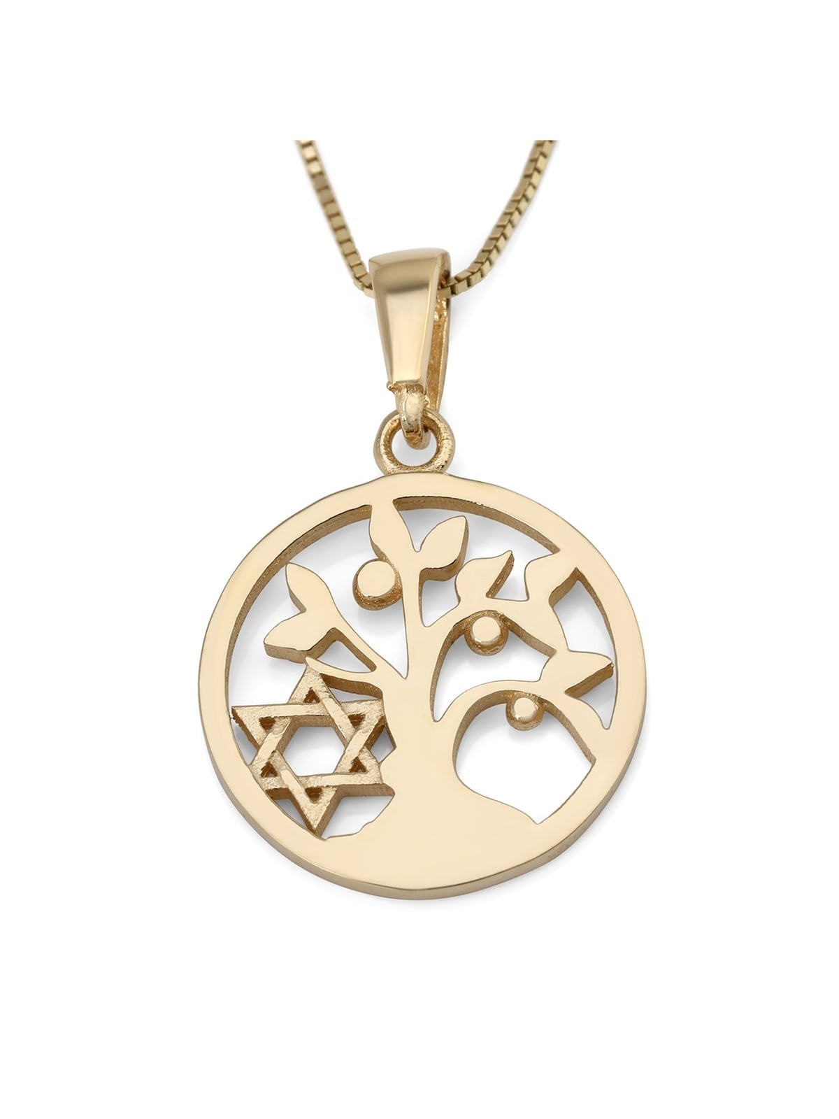 Collier pendentif arbre de vie pour femme en or 14 carats avec étoile de David