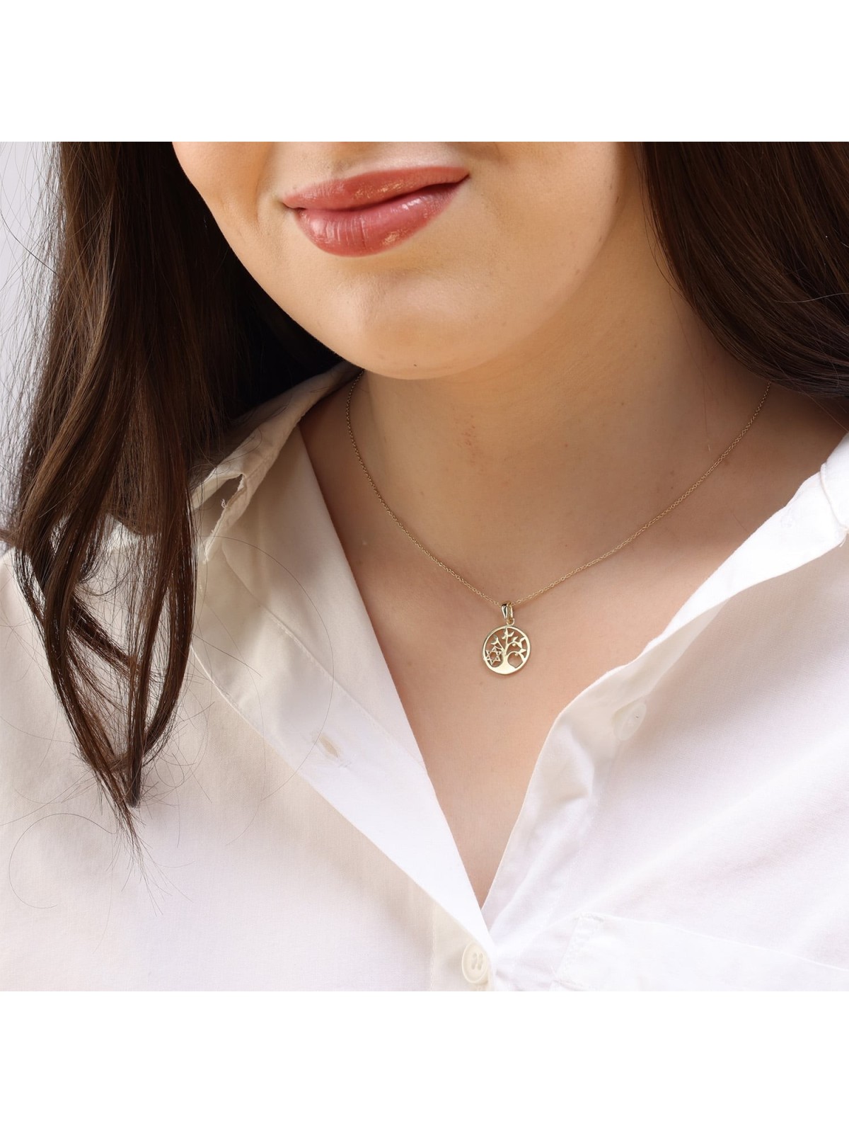 14K Gold Women's Tree of Life Pendant Necklace with Star of David