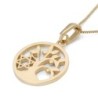 14K Gold Women's Tree of Life Pendant Necklace with Star of David