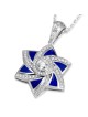 14K Gold and Blue Enamel Modern Star of David Pendant With 71 Diamonds
