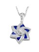 Pendentif étoile de David moderne en or 14 carats et émail bleu avec 71 diamants