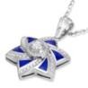 14K Gold and Blue Enamel Modern Star of David Pendant With 71 Diamonds