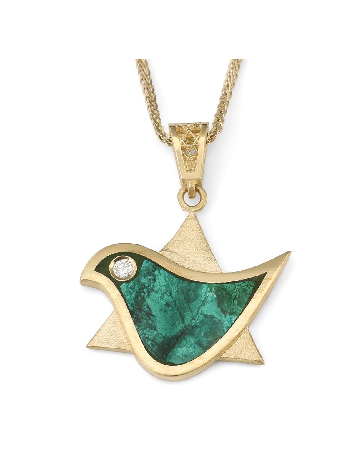14K Gold Dove-Star of David Pendant with Eilat Stone
