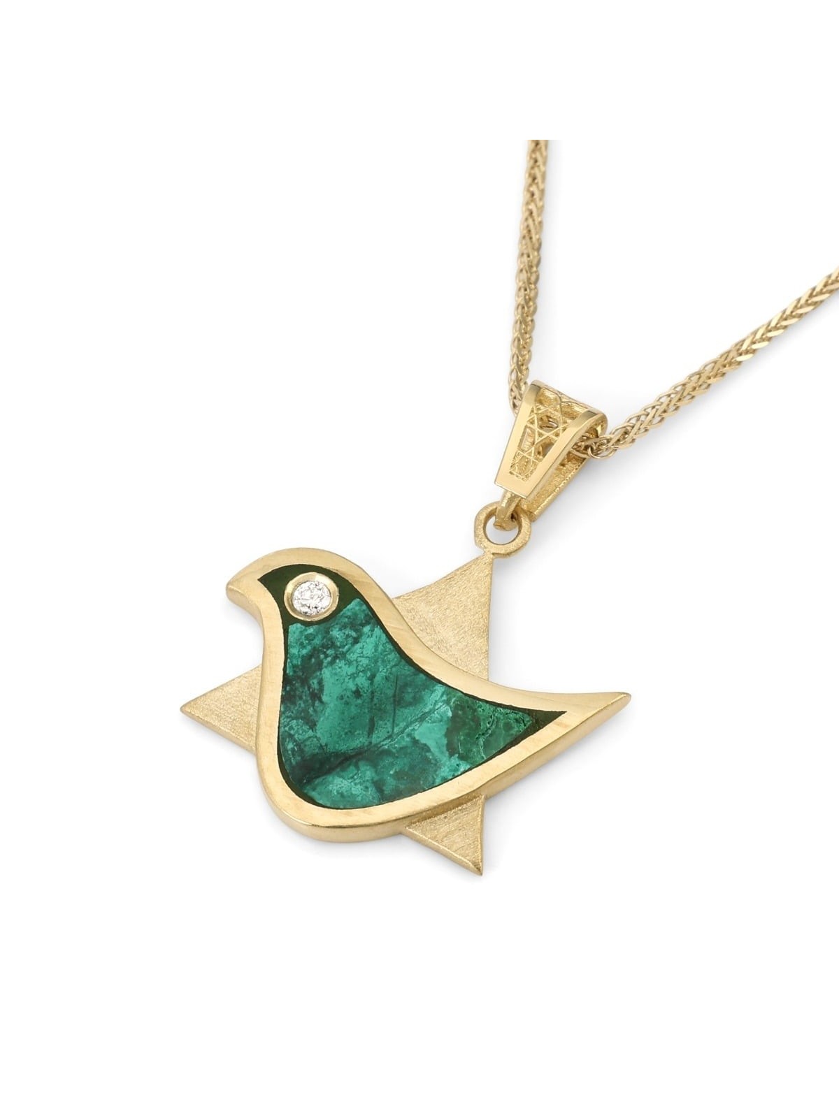 Pendentif Colombe-Étoile de David en or 14 carats avec pierre d'Eilat