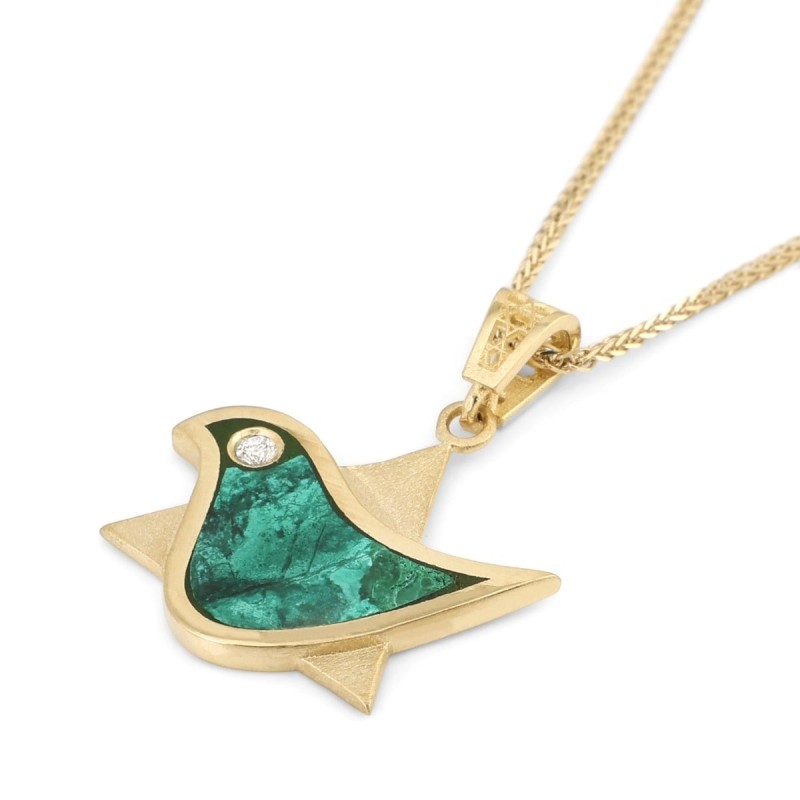 14K Gold Dove-Star of David Pendant with Eilat Stone