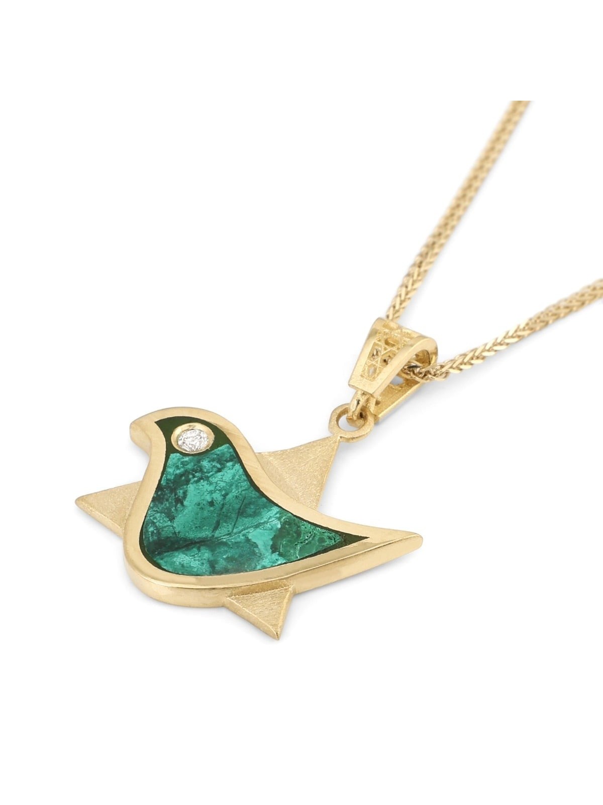 14K Gold Dove-Star of David Pendant with Eilat Stone