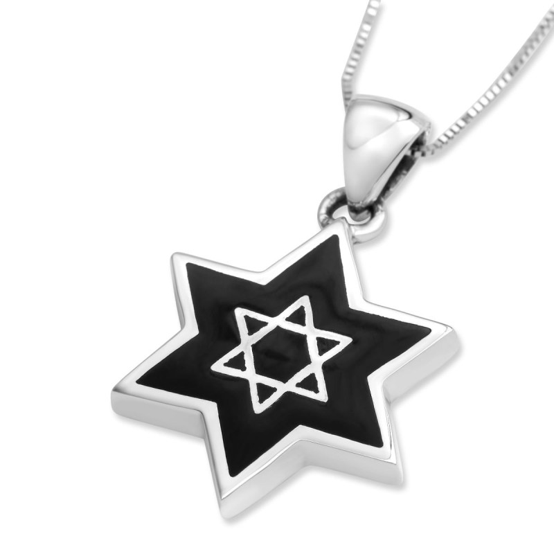 Collier pendentif étoile de David en argent sterling avec remplissage en onyx