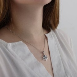 Sterling Silver Star of David Pendant Necklace with Onyx Filling