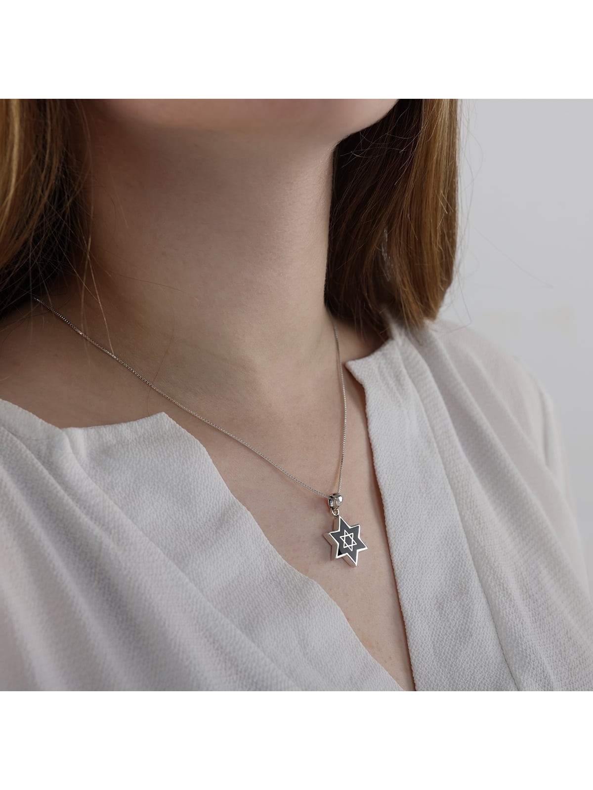 Collier pendentif étoile de David en argent sterling avec remplissage en onyx