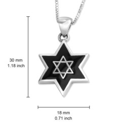 Sterling Silver Star of David Pendant Necklace with Onyx Filling