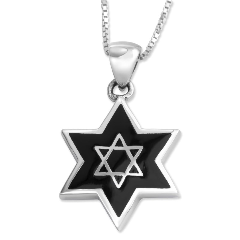 Collier pendentif étoile de David en argent sterling avec remplissage en onyx