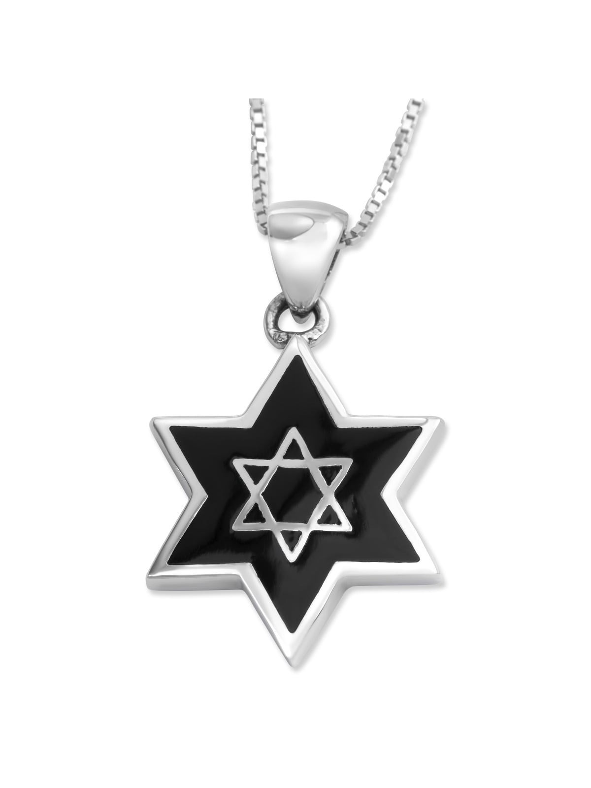 Collier pendentif étoile de David en argent sterling avec remplissage en onyx