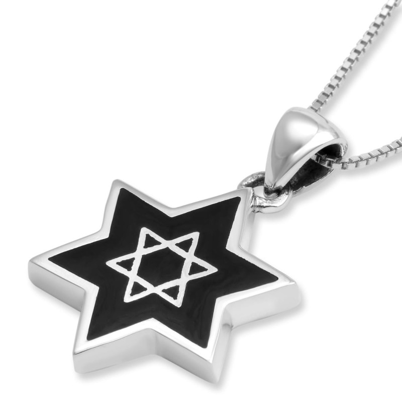 Collier pendentif étoile de David en argent sterling avec remplissage en onyx