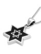 Sterling Silver Star of David Pendant Necklace with Onyx Filling