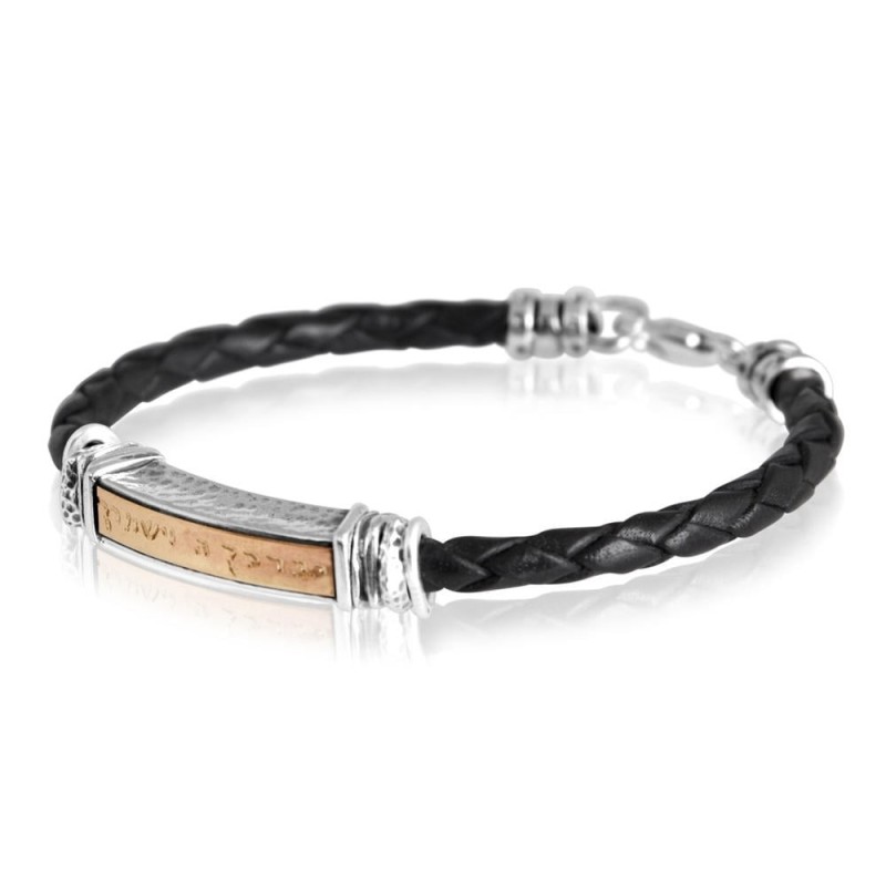 Bénédiction sacerdotale : Bracelet unisexe en cuir, or et argent (variété o