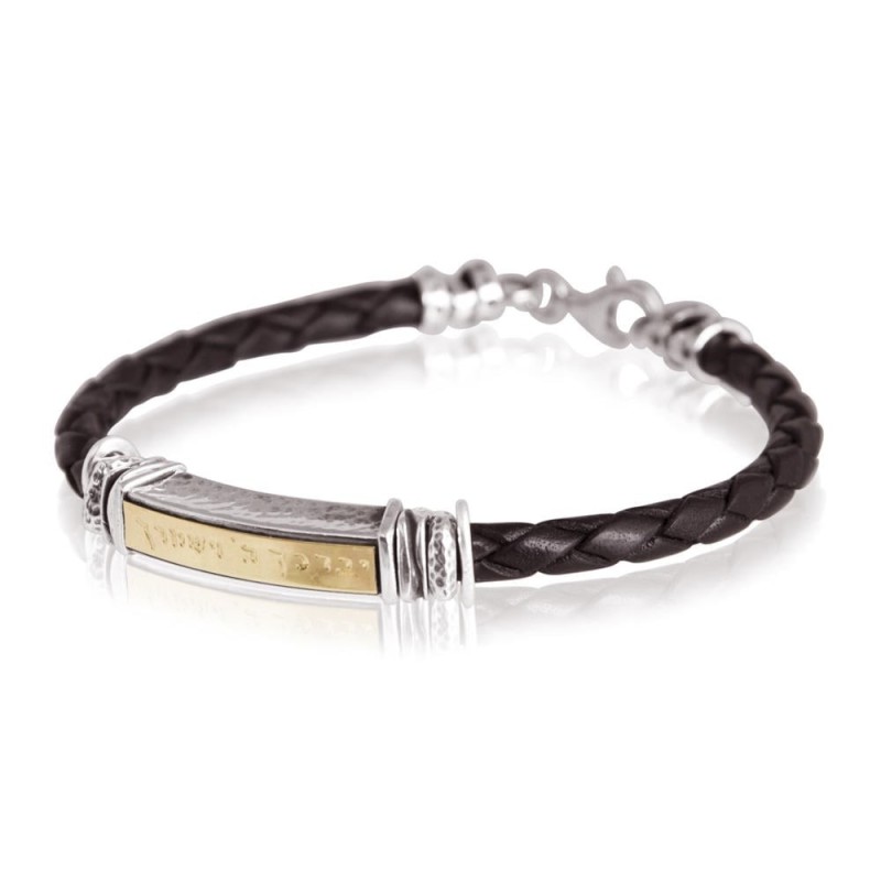 Bénédiction sacerdotale : Bracelet unisexe en cuir, or et argent (variété o