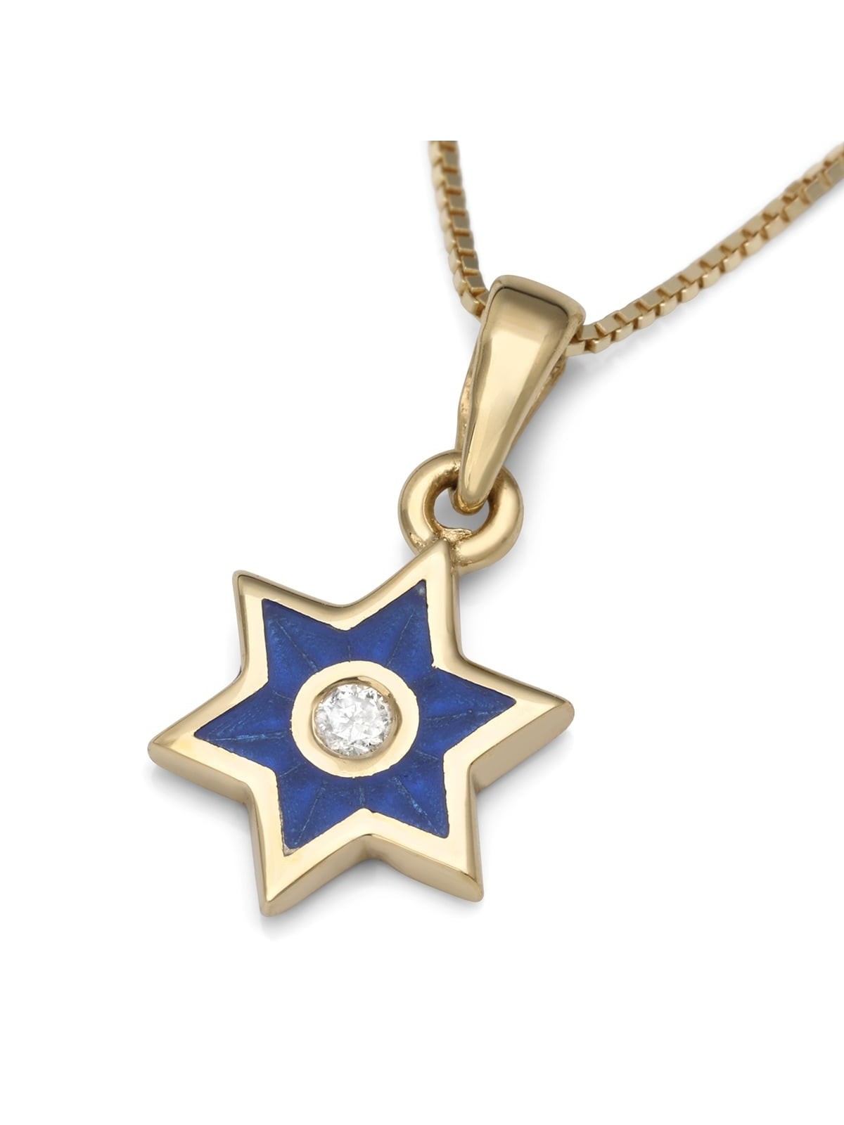 Minimalist Diamond 14K Gold Star of David Pendant Necklace with Blue E