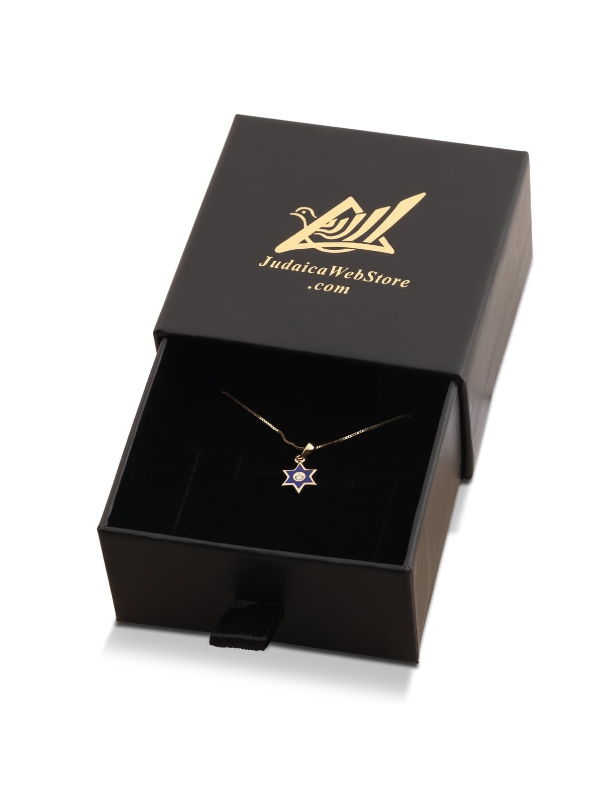 Collier minimaliste avec pendentif étoile de David en or 14 carats et diamant avec E bleu