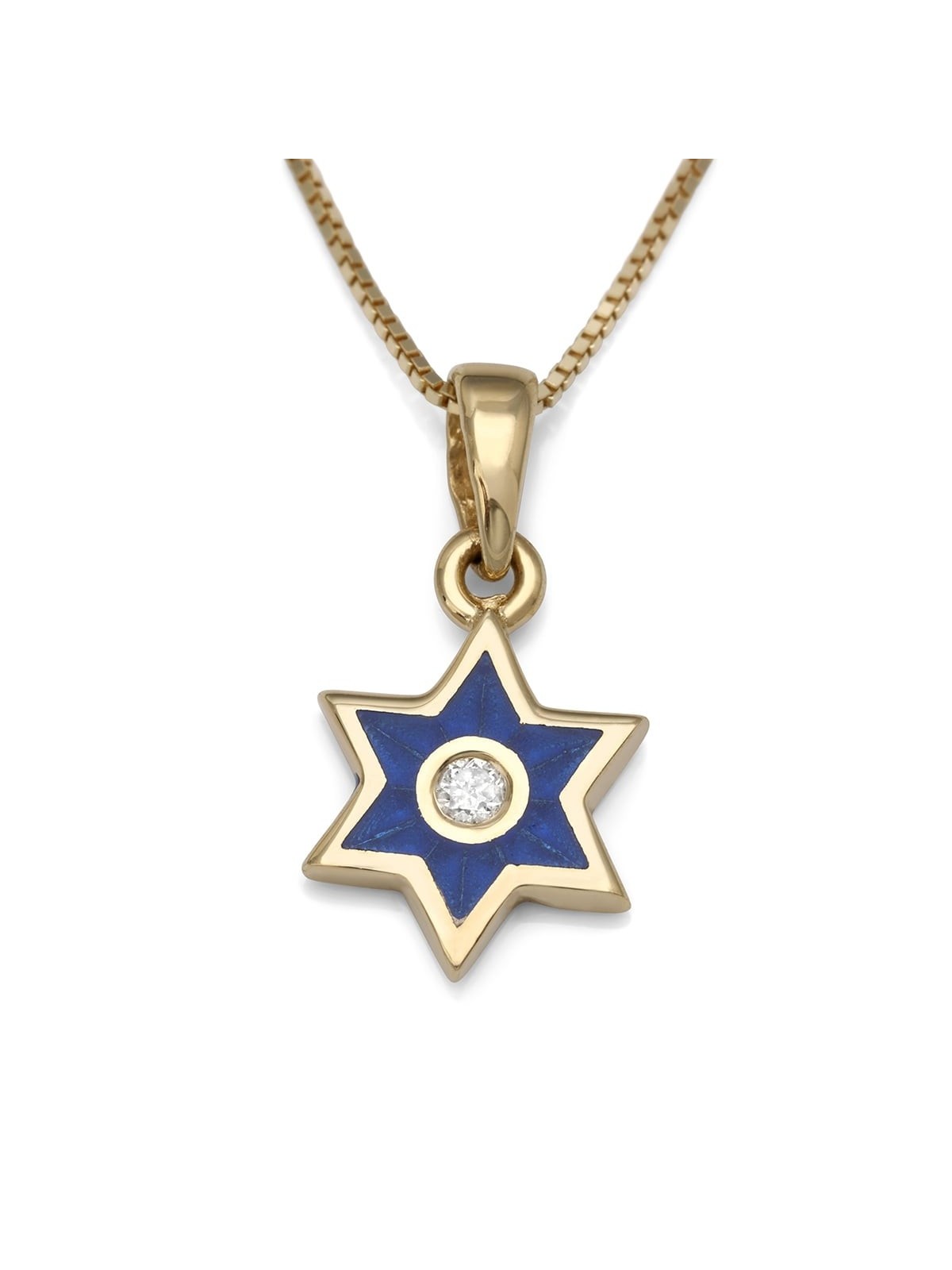 Minimalist Diamond 14K Gold Star of David Pendant Necklace with Blue E
