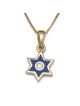 Minimalist Diamond 14K Gold Star of David Pendant Necklace with Blue E
