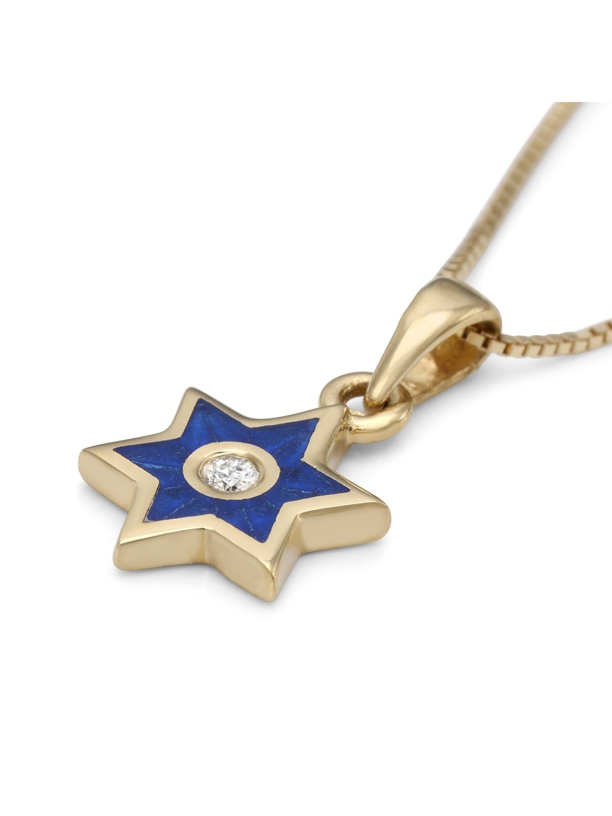 Collier minimaliste avec pendentif étoile de David en or 14 carats et diamant avec E bleu