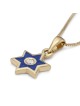 Minimalist Diamond 14K Gold Star of David Pendant Necklace with Blue E