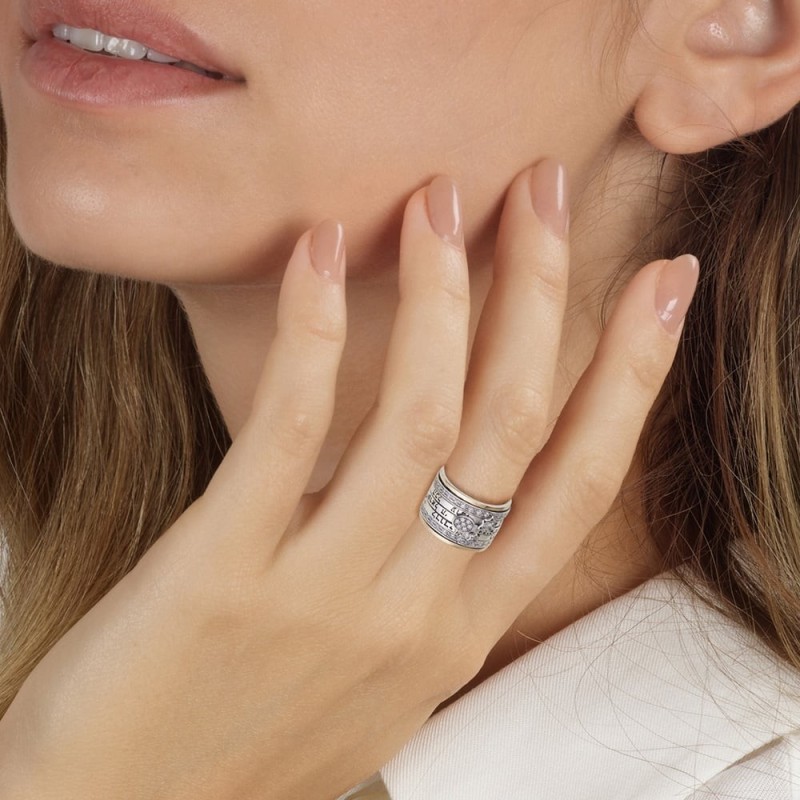 Bague tournante avec inscriptions hébraïques étoile de David et grenade dans 925 St