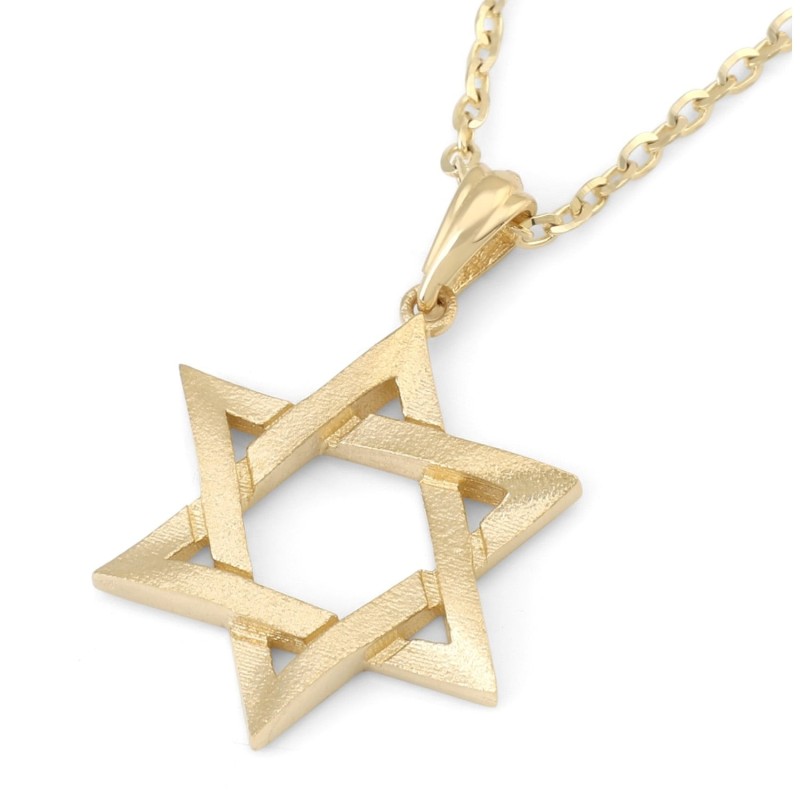 Pendentif étoile de David superposée en or 14 carats avec finition texturée - Unis