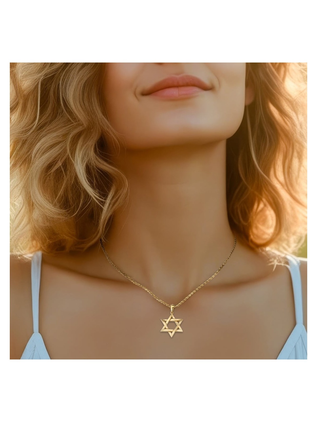 Pendentif étoile de David superposée en or 14 carats avec finition texturée - Unis