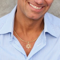 14K Gold Overlapping Star of David Pendant with Textured Finish - Unis