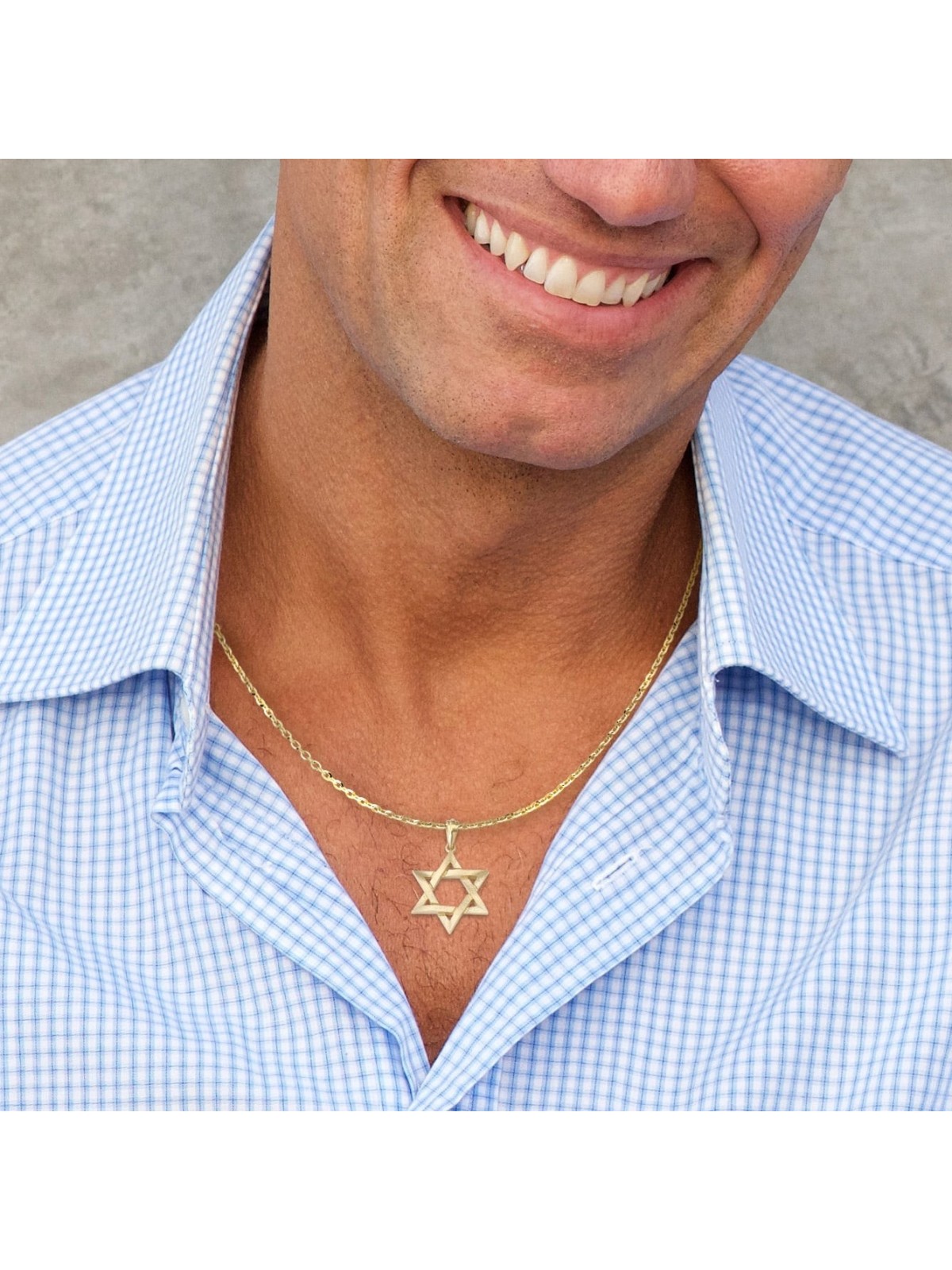Pendentif étoile de David superposée en or 14 carats avec finition texturée - Unis