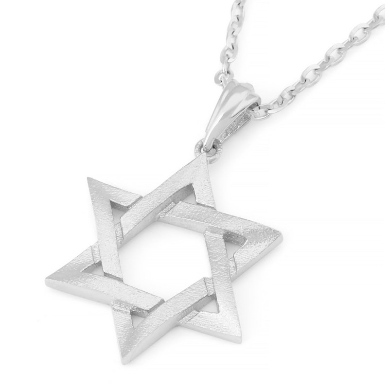 Pendentif étoile de David superposée en or 14 carats avec finition texturée - Unis