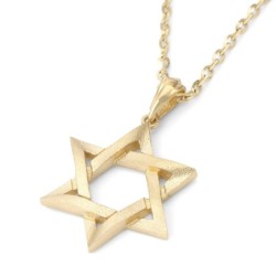14K Gold Overlapping Star of David Pendant with Textured Finish - Unis