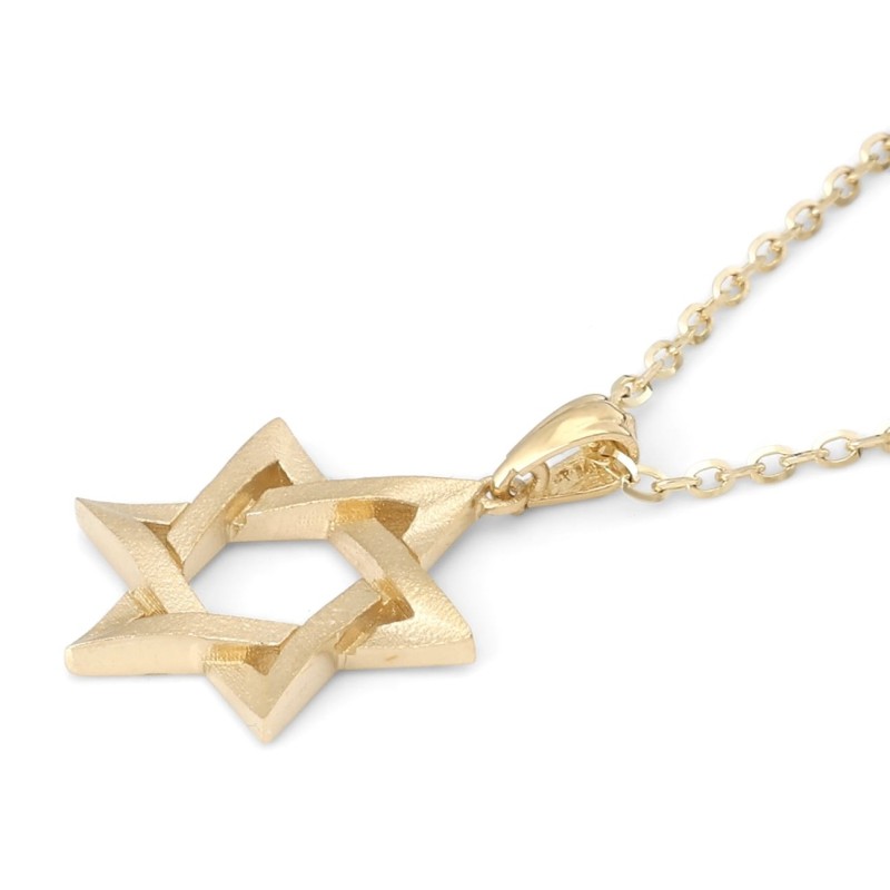 Pendentif étoile de David superposée en or 14 carats avec finition texturée - Unis