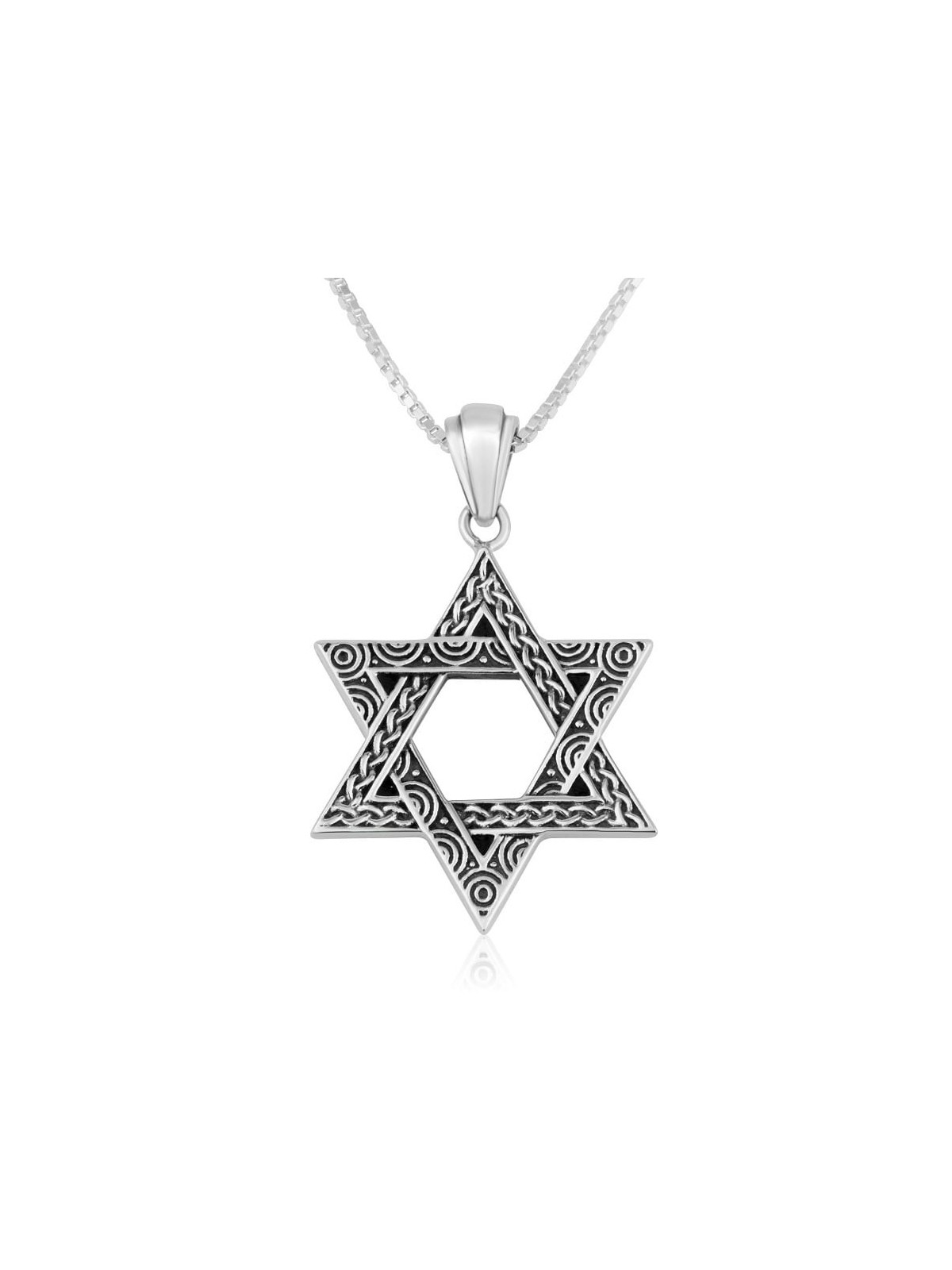 Collier étoile de David en argent sterling avec motif torsadé et spirale