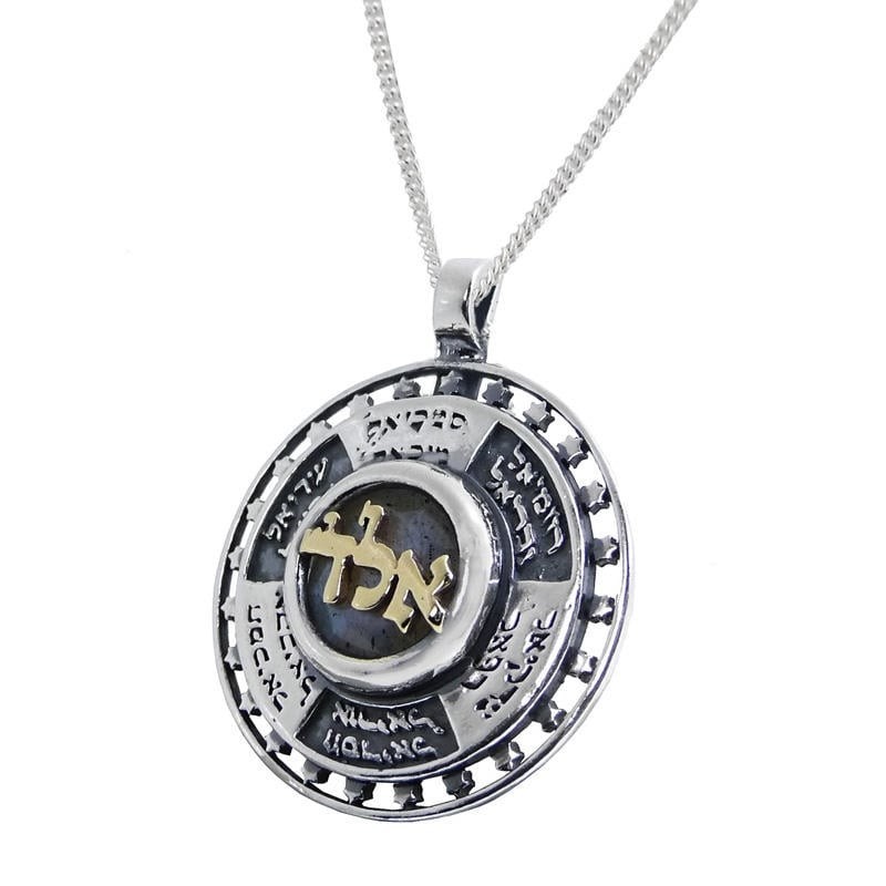 Noms des anges : Collier Kabbale en argent, or et labradorite