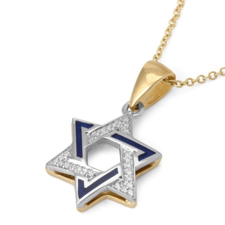 Collier pendentif double étoile de David en or 14 carats rehaussé de diamants pour femme