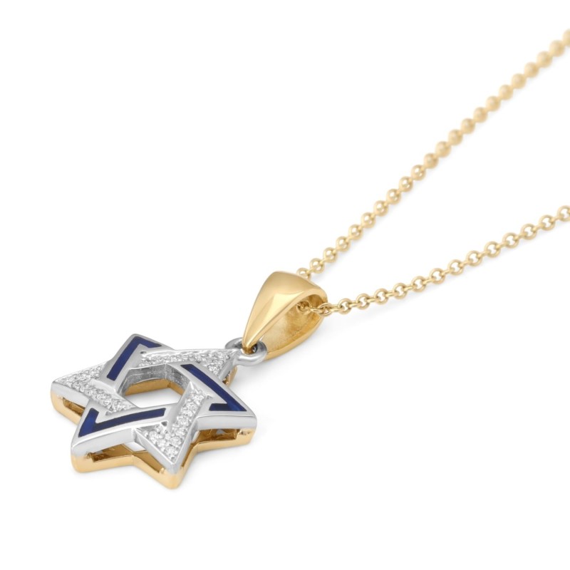 Collier pendentif double étoile de David en or 14 carats rehaussé de diamants pour femme