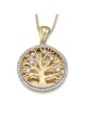Collier avec pendentif arbre de vie rond en or 14 carats serti de diamants - Grand