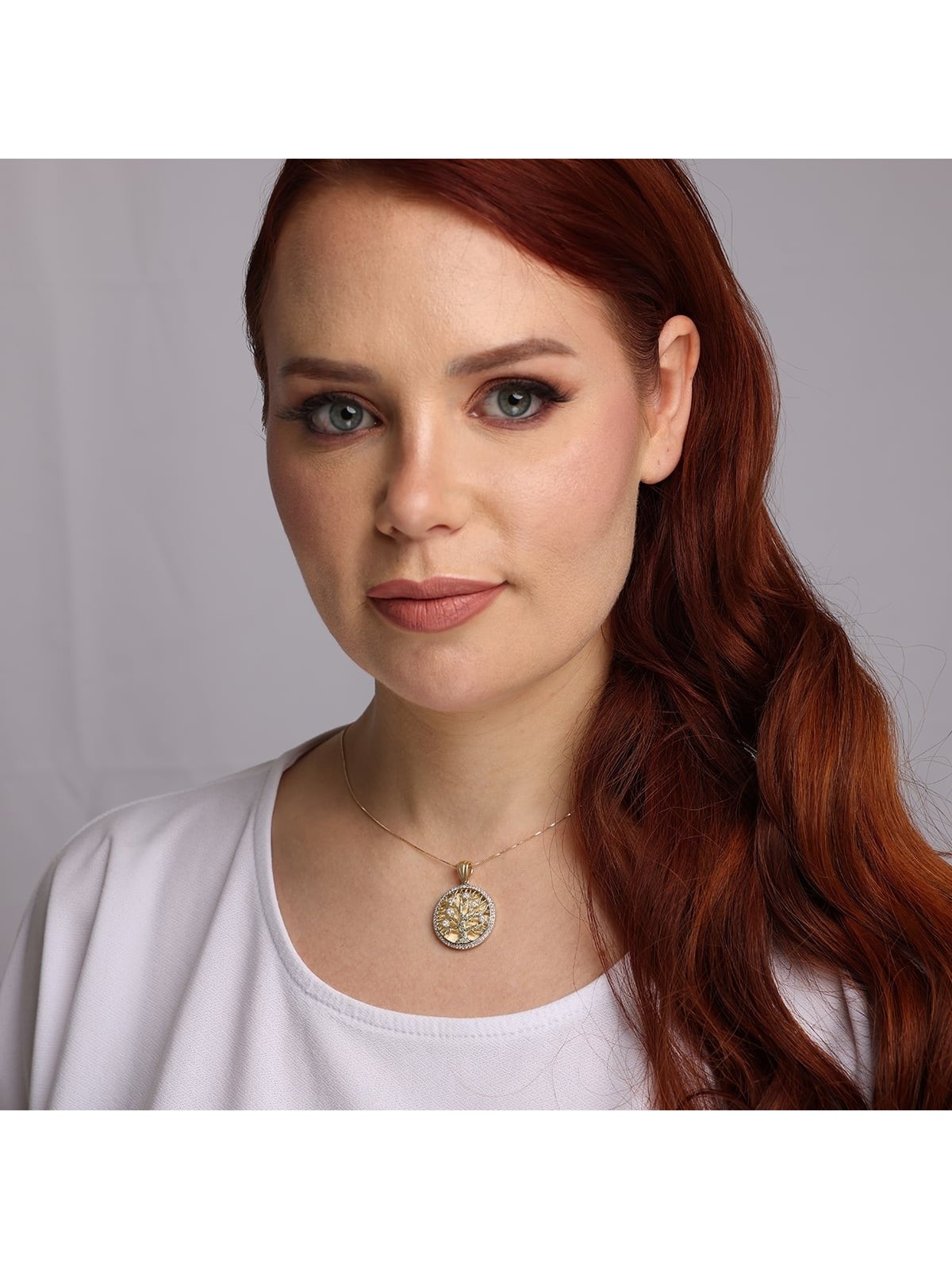 14K Gold Diamond-Studded Round Tree of Life Pendant Necklace - Large