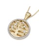 Collier avec pendentif arbre de vie rond en or 14 carats serti de diamants - Grand