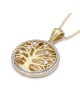 14K Gold Diamond-Studded Round Tree of Life Pendant Necklace - Large