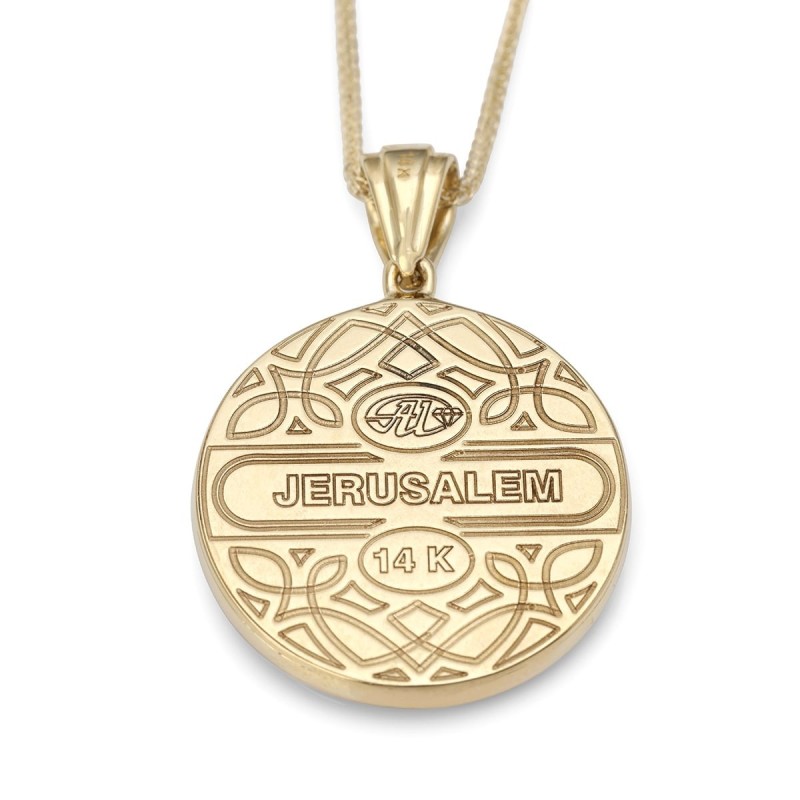 14K Gold Diamond-Studded Round Tree of Life Pendant Necklace - Large