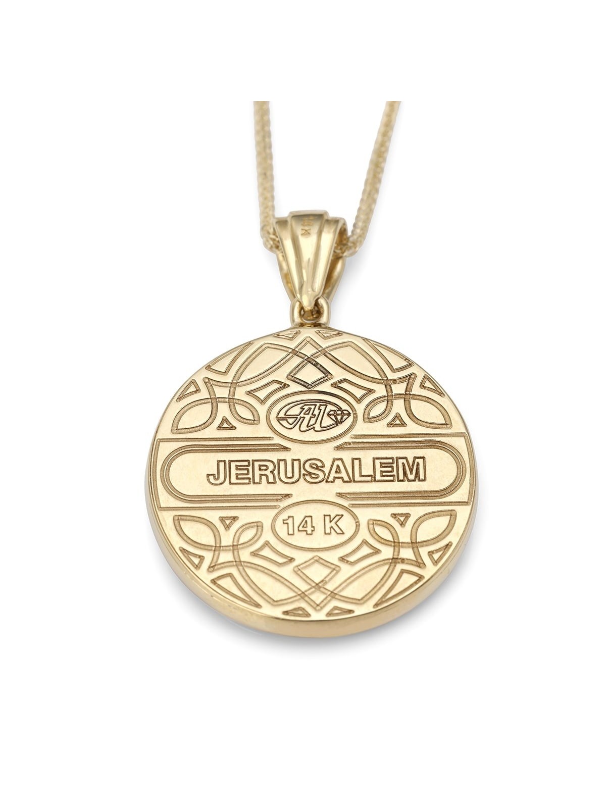 Collier avec pendentif arbre de vie rond en or 14 carats serti de diamants - Grand